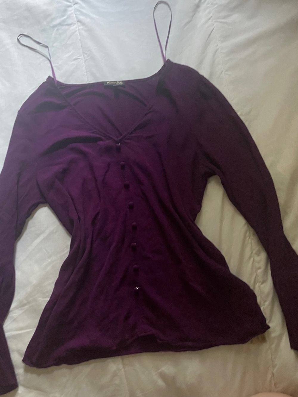 Massimo Dutti Purple V-Neck Button-Front Long Sleeve Top